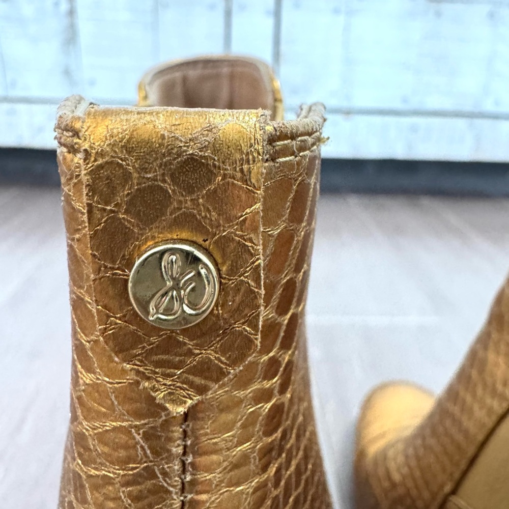 Sam Edelman Gold Snake-Python Heeled Booties Woma… - image 4